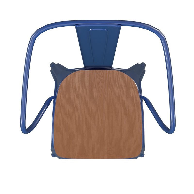 Afuera Living Metal Stack Chair with Arms & Poly Resin Seat in Blue/Teak