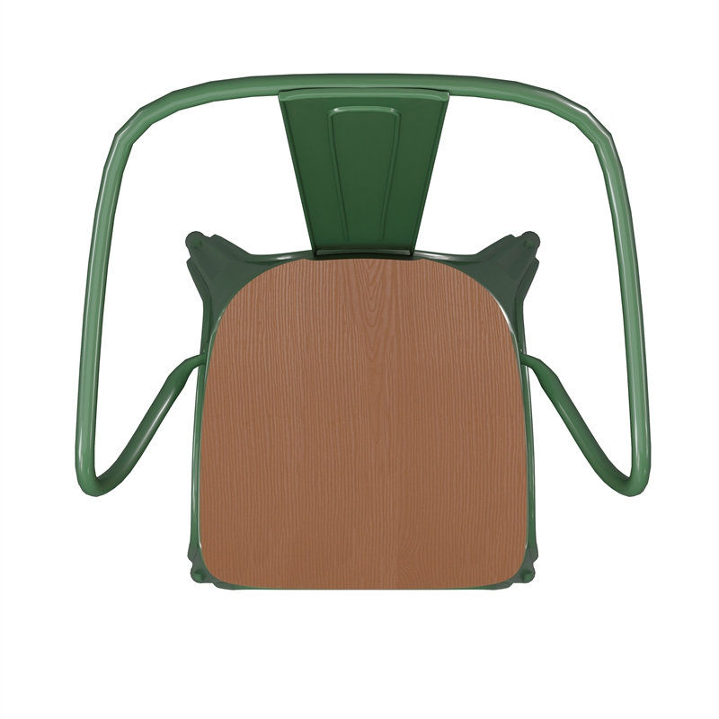 Afuera Living Metal Stack Chair with Arms & Poly Resin Seat in Green/Teak