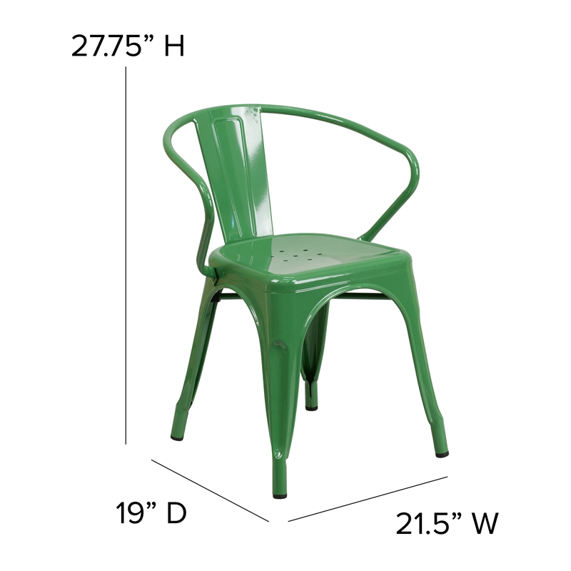 Afuera Living Metal Stack Chair with Arms & Poly Resin Seat in Green/Teak