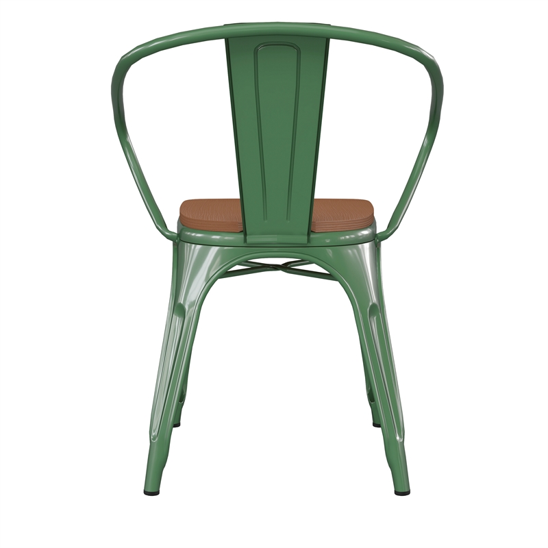 Afuera Living Metal Stack Chair with Arms & Poly Resin Seat in Green/Teak