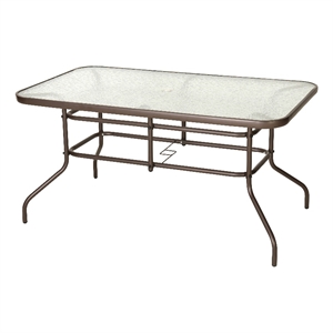 Afuera Living 31.5&quot x 55&quot Glass Metal Table with Umbrella Hole - Bronze
