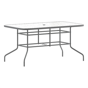 Afuera Living 31.5&quot x 55&quot Glass Metal Table with Umbrella Hole - Silver