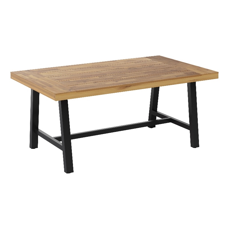Afuera Living Acacia Wood Top Patio Table with Metal Base in Natural/Black