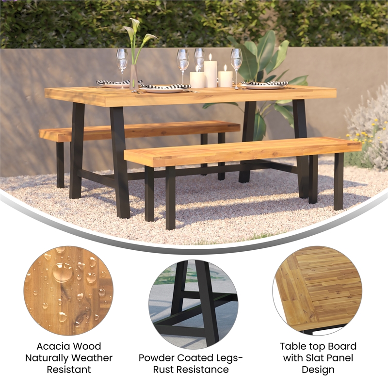 Afuera Living Acacia Wood Top Patio Table with Metal Base in Natural/Black