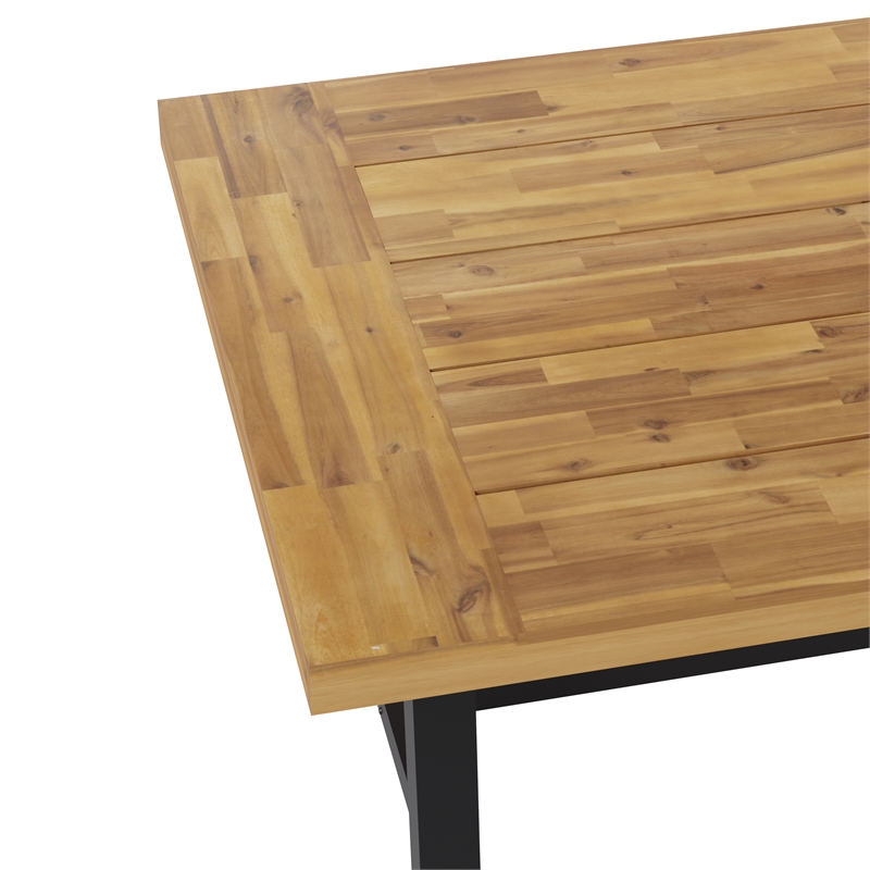 Afuera Living Acacia Wood Top Patio Table with Metal Base in Natural/Black