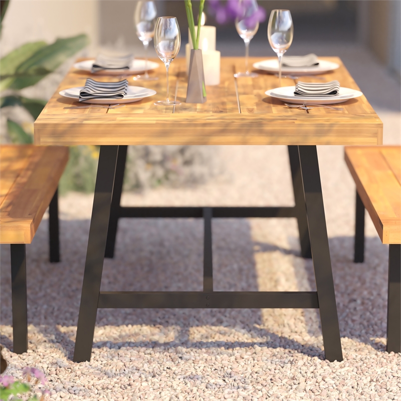 Afuera Living Acacia Wood Top Patio Table with Metal Base in Natural/Black