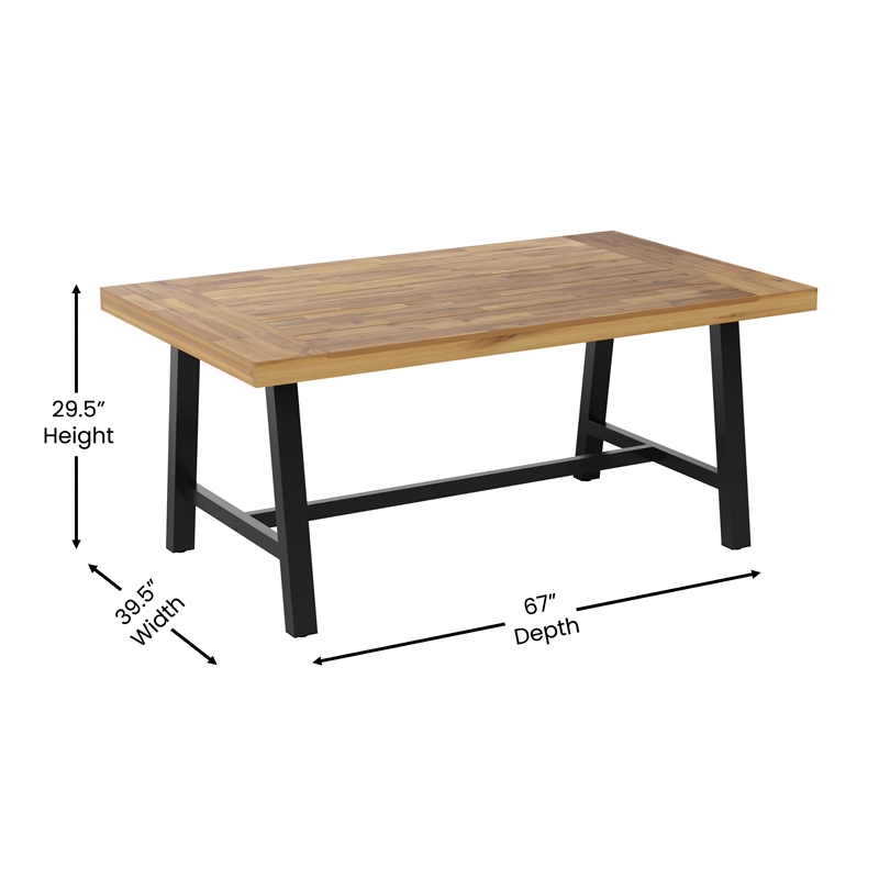 Afuera Living Acacia Wood Top Patio Table with Metal Base in Natural/Black