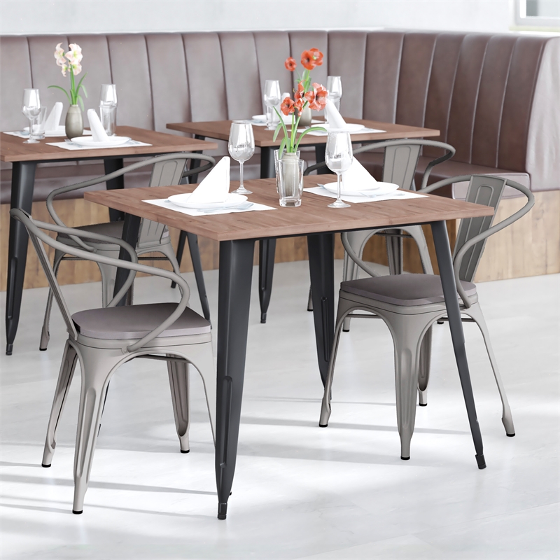 Afuera Living Metal Stack Chair with Arms & Poly Resin Seat in Silver/Gray