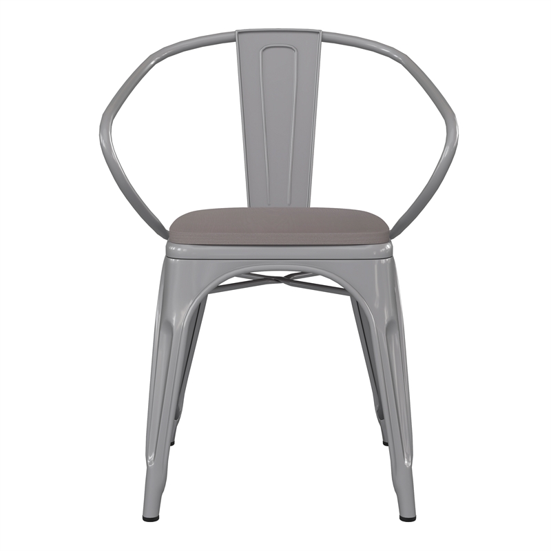 Afuera Living Metal Stack Chair with Arms & Poly Resin Seat in Silver/Gray