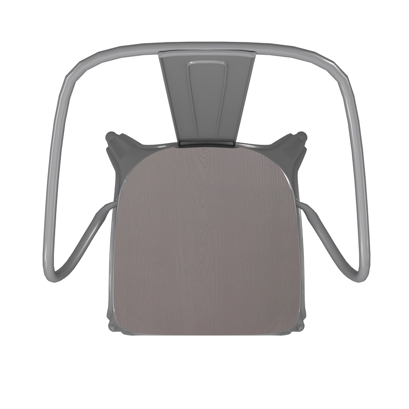 Afuera Living Metal Stack Chair with Arms & Poly Resin Seat in Silver/Gray