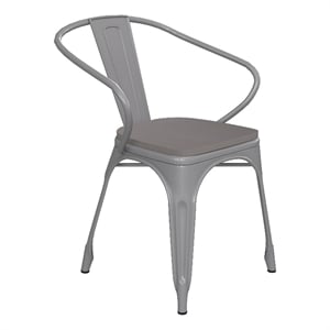 Afuera Living Metal Stack Chair with Arms & Poly Resin Seat in Silver/Gray