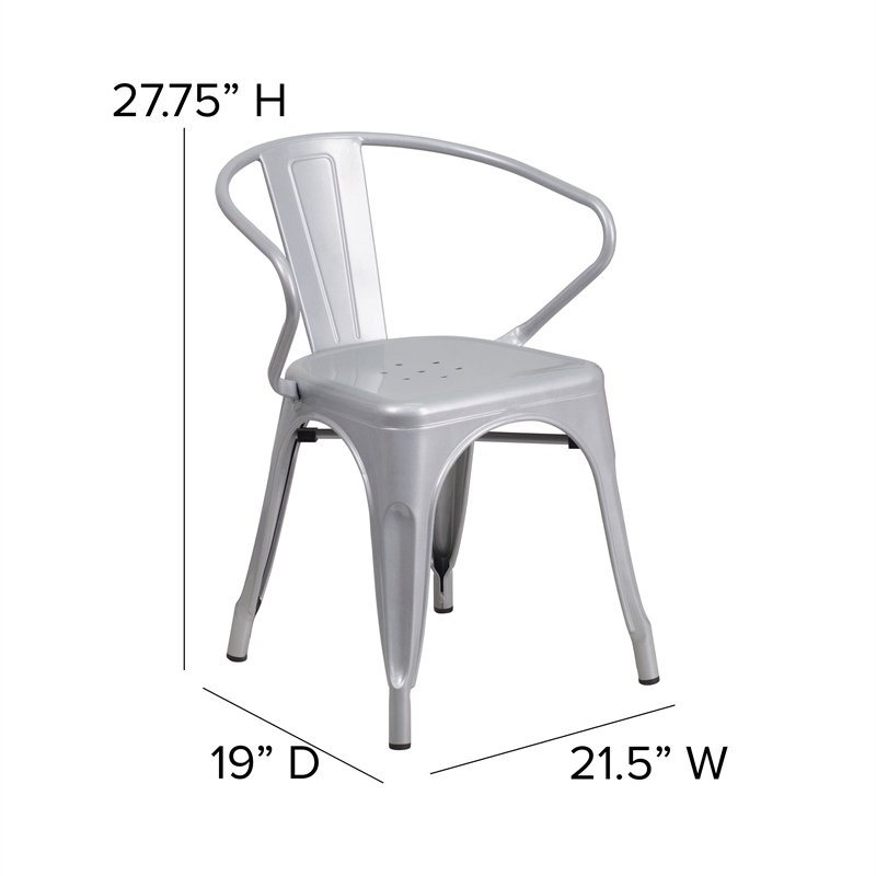 Afuera Living Metal Stack Chair with Arms & Poly Resin Seat in Silver/Gray