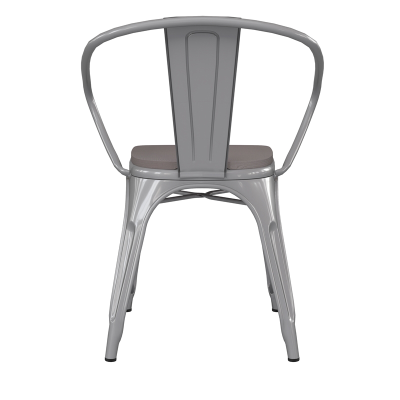 Afuera Living Metal Stack Chair with Arms & Poly Resin Seat in Silver/Gray