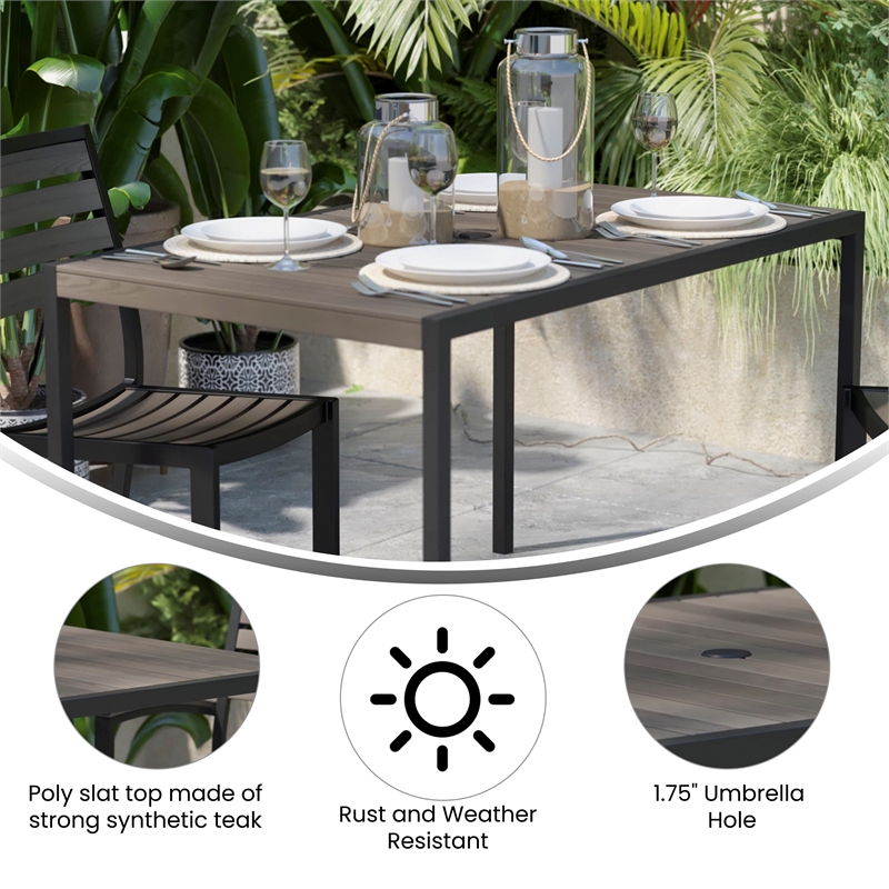 Afuera Living Patio Dining Table with Gray Wash Faux Teak Slat Top - Seats 4