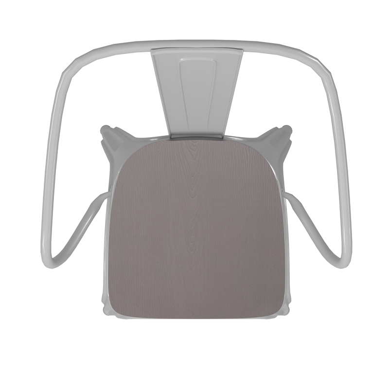 Afuera Living Metal Stack Chair with Arms & Poly Resin Seat in White/Gray