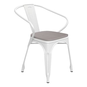 Afuera Living Metal Stack Chair with Arms & Poly Resin Seat in White/Gray