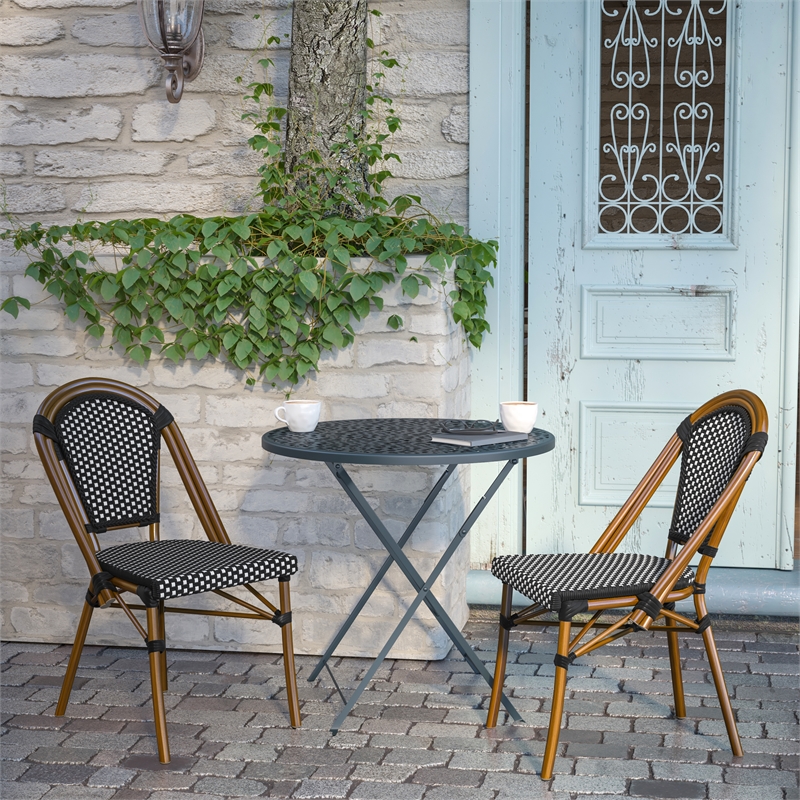 Afuera Living Paris Chair with Bamboo Print Aluminum Frame in Black/White