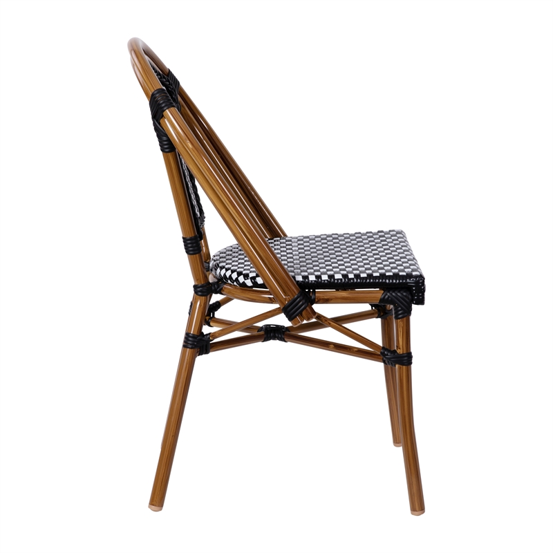 Afuera Living Paris Chair with Bamboo Print Aluminum Frame in Black/White