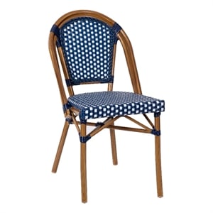 Afuera Living Paris Chair with Bamboo Print Aluminum Frame in Navy/White