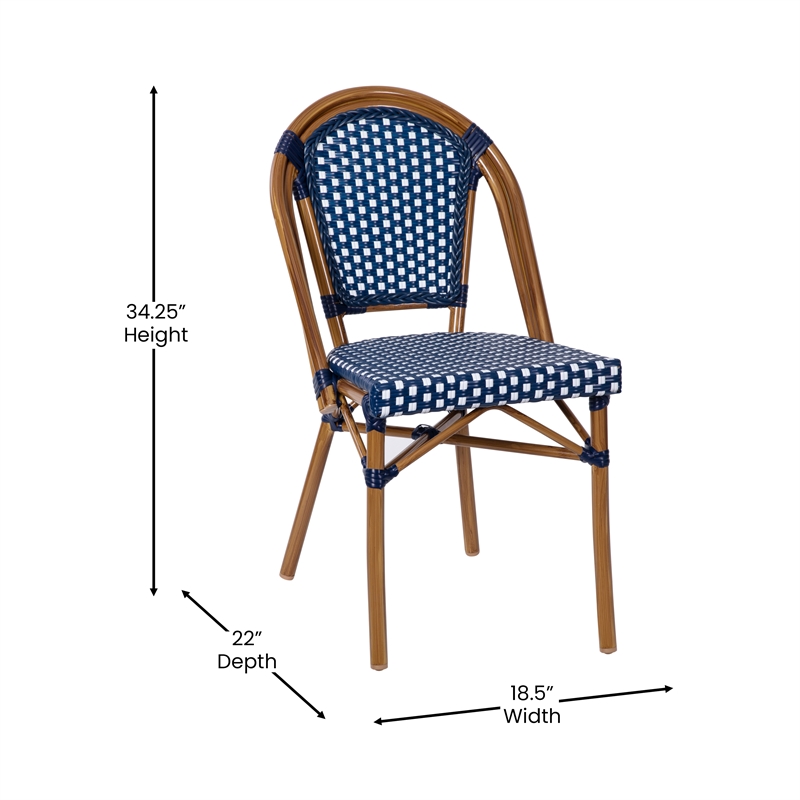 Afuera Living Paris Chair with Bamboo Print Aluminum Frame in Navy/White