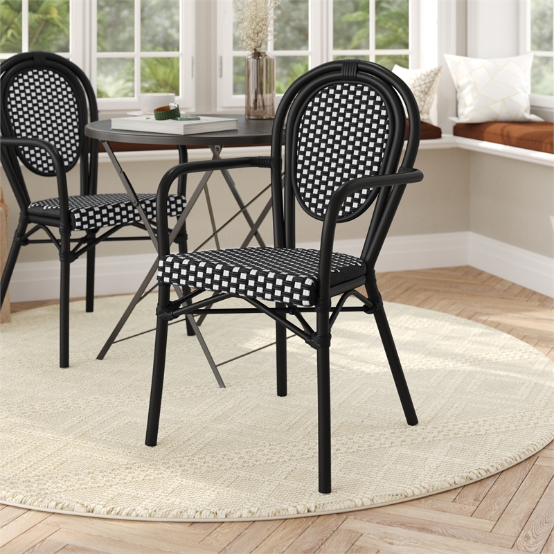 Afuera Living All-Weather Paris Chair with Black Metal Frame in Black/White