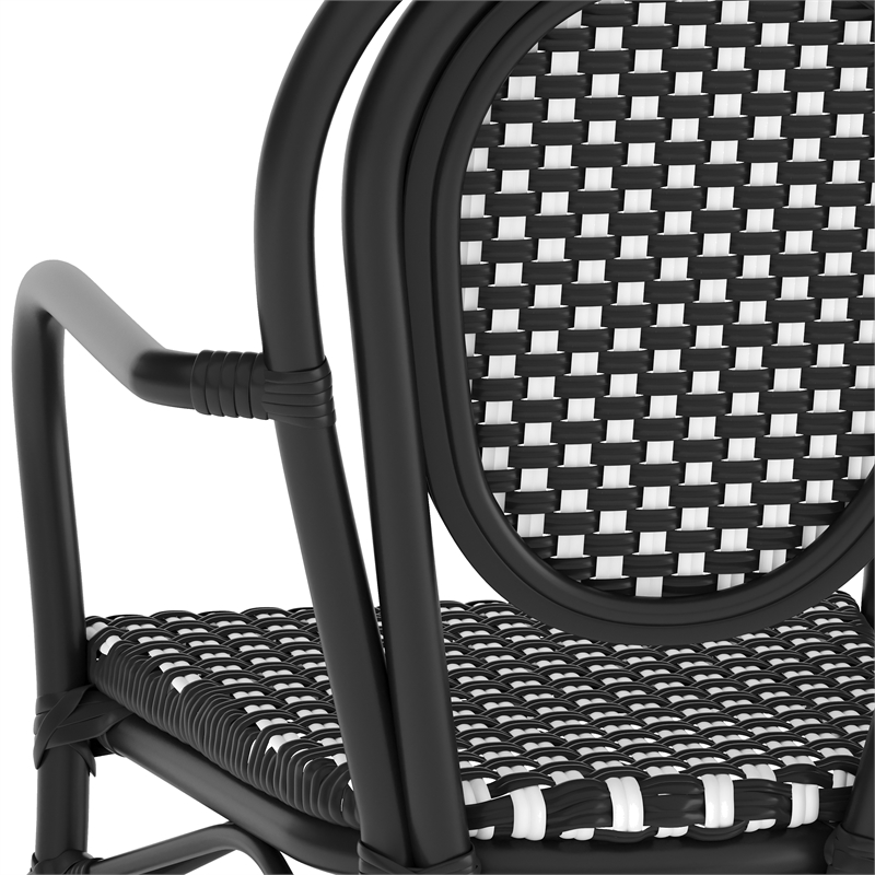 Afuera Living All-Weather Paris Chair with Black Metal Frame in Black/White