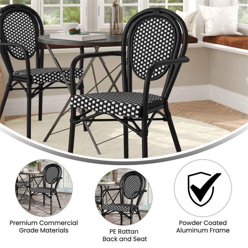 Afuera Living All-Weather Paris Chair with Black Metal Frame in Black/White
