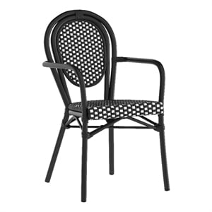 Afuera Living All-Weather Paris Chair with Black Metal Frame in Black/White