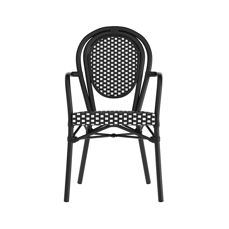 Afuera Living All-Weather Paris Chair with Black Metal Frame in Black/White