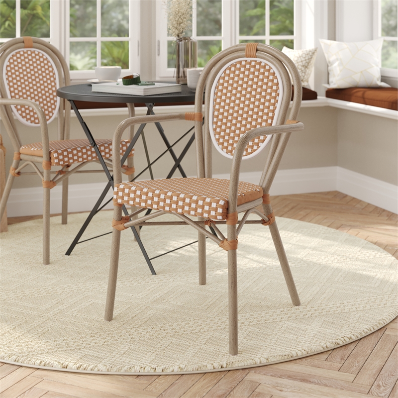 Afuera Living Paris Chair with Bamboo Print Metal Frame in Natural/White