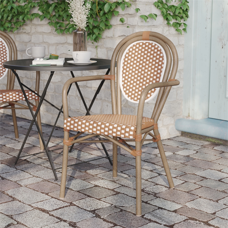 Afuera Living Paris Chair with Bamboo Print Metal Frame in Natural/White