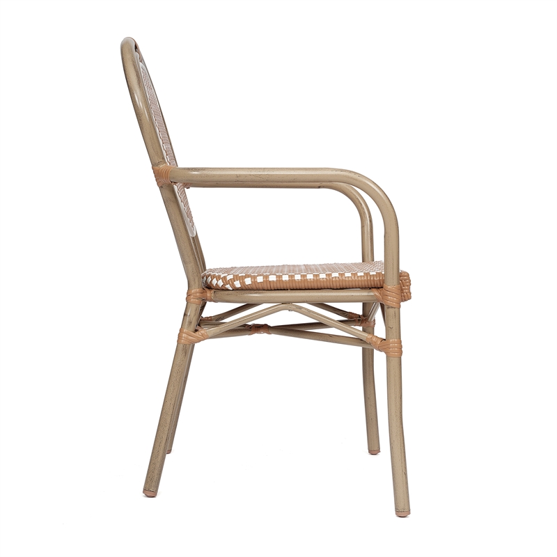 Afuera Living Paris Chair with Bamboo Print Metal Frame in Natural/White