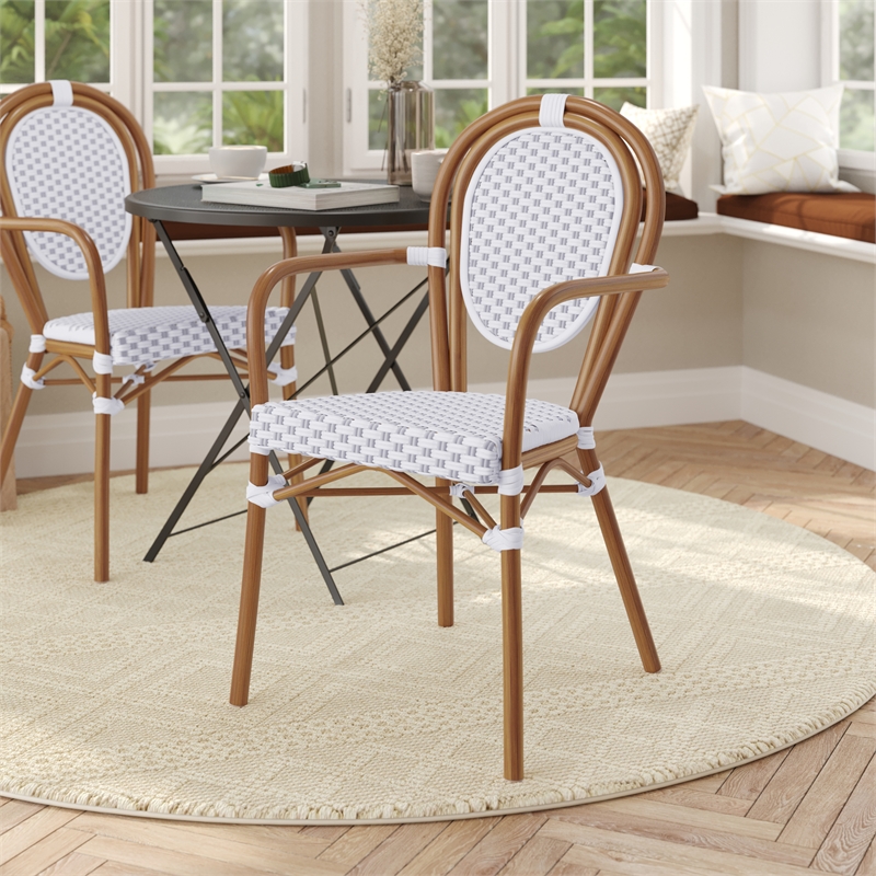 Afuera Living Paris Chair with Bamboo Print Metal Frame in White/Gray