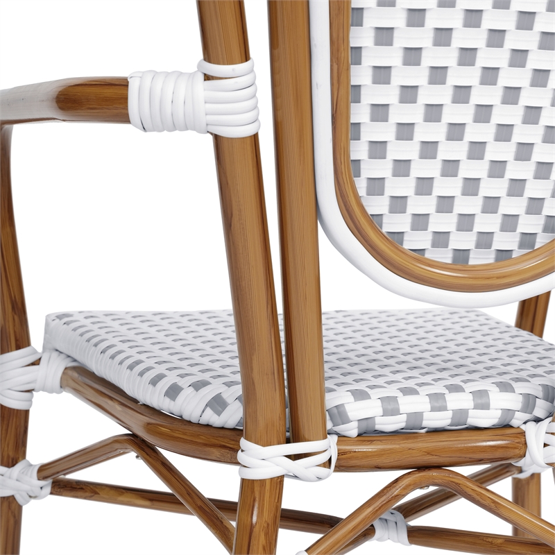 Afuera Living Paris Chair with Bamboo Print Metal Frame in White/Gray