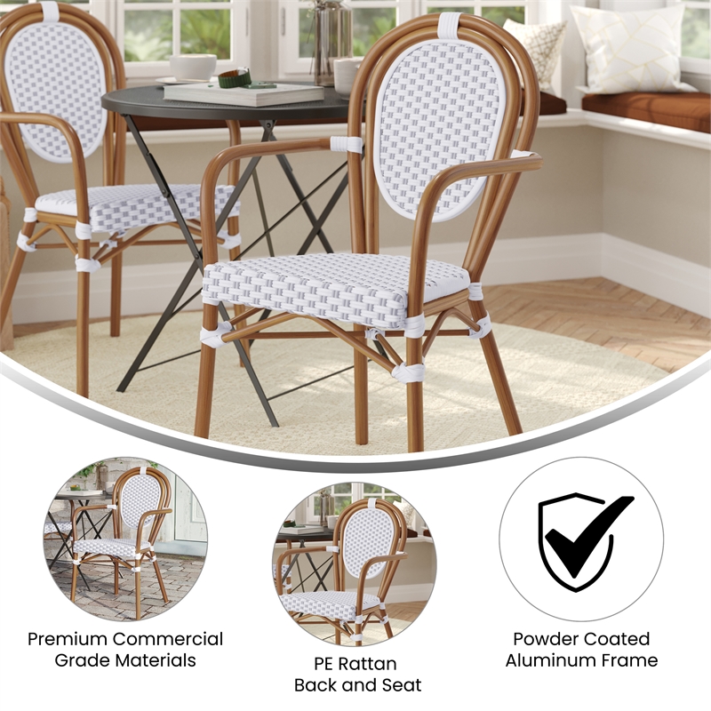 Afuera Living Paris Chair with Bamboo Print Metal Frame in White/Gray