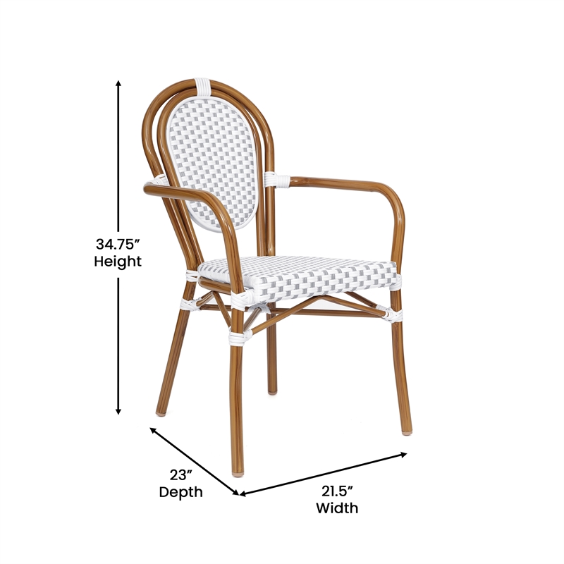Afuera Living Paris Chair with Bamboo Print Metal Frame in White/Gray