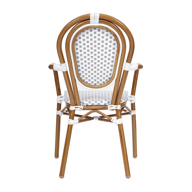 Afuera Living Paris Chair with Bamboo Print Metal Frame in White/Gray