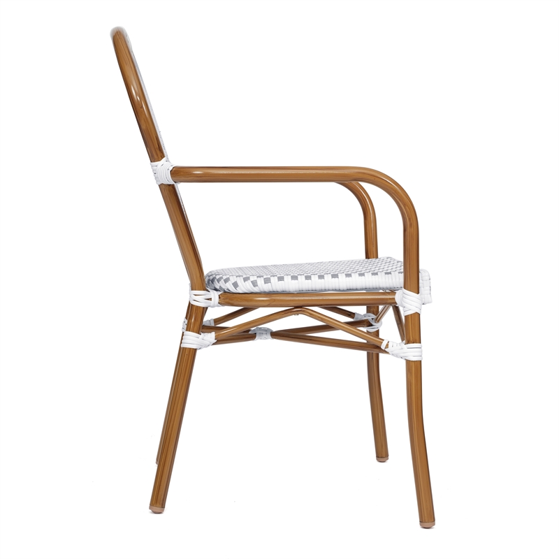Afuera Living Paris Chair with Bamboo Print Metal Frame in White/Gray