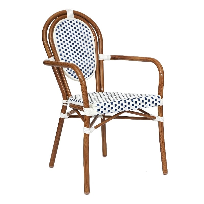Afuera Living Paris Chair with Bamboo Print Metal Frame in White/Navy