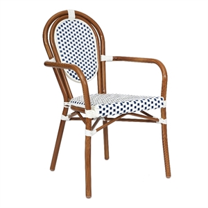 Afuera Living Paris Chair with Bamboo Print Metal Frame in White/Navy