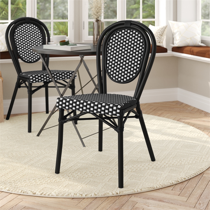 Afuera Living All-Weather Paris Chair with Black Metal Frame in Black/White