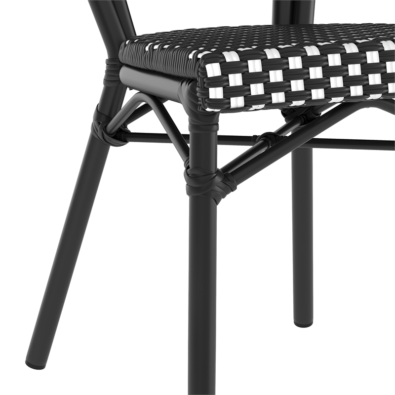 Afuera Living All-Weather Paris Chair with Black Metal Frame in Black/White