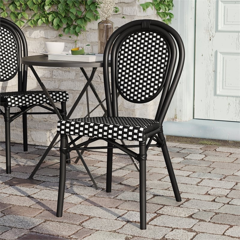 Afuera Living All-Weather Paris Chair with Black Metal Frame in Black/White