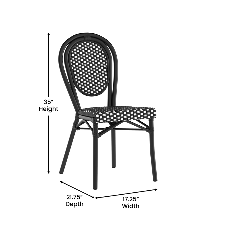 Afuera Living All-Weather Paris Chair with Black Metal Frame in Black/White