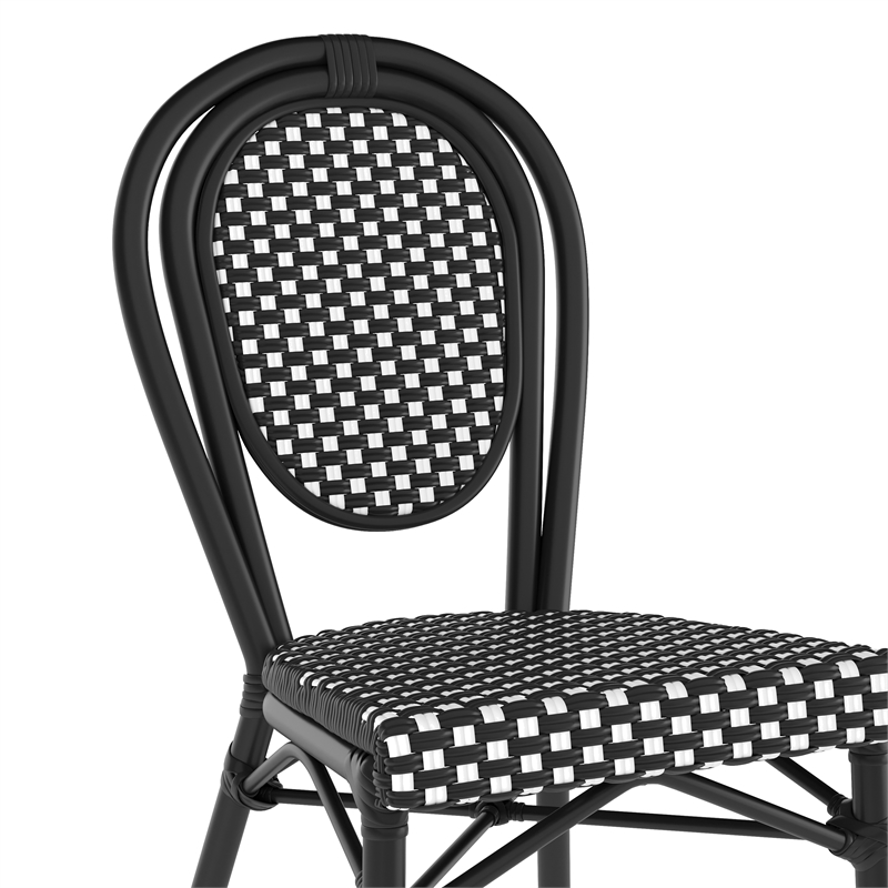 Afuera Living All-Weather Paris Chair with Black Metal Frame in Black/White