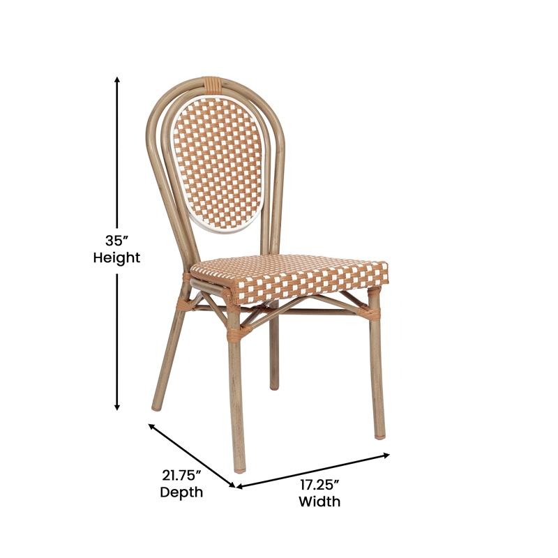 Afuera Living Paris Chair with Bamboo Print Metal Frame in Natural/White