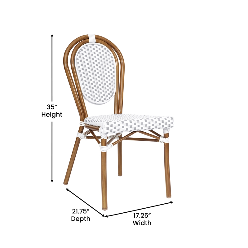 Afuera Living Paris Chair with Bamboo Print Metal Frame in Natural/White
