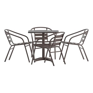 Afuera Living 27.5&quot Square Glass Frame Table with 4 Bronze Slat Back Chairs