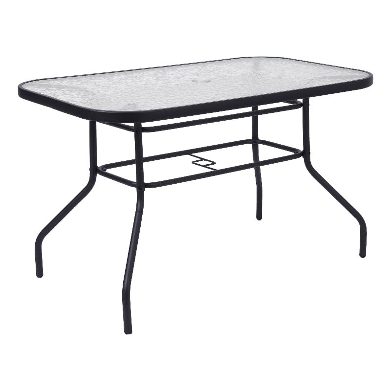 Afuera Living 47.25x27.5 Glass & Steel Patio Table with Umbrella Hole in Black