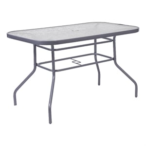 Afuera Living 47.25x27.5 Glass & Steel Patio Table with Umbrella Hole in Silver